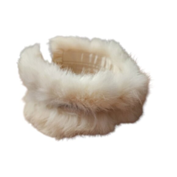 VINTAGE white fur headband satin lined stretch headband snow bunny apres ski - Picture 6 of 11